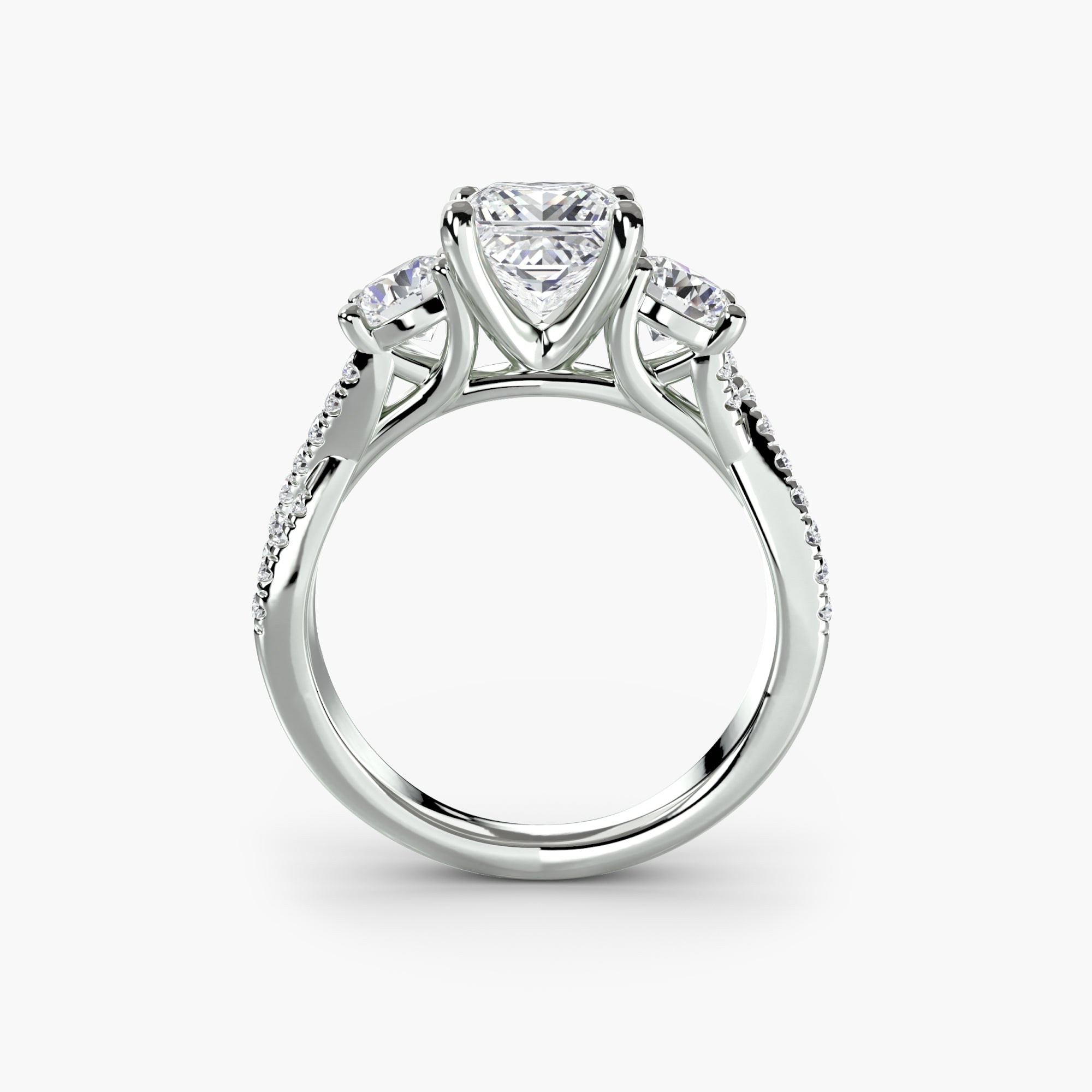 Three-Stone Ring with Twisted Pavé Band