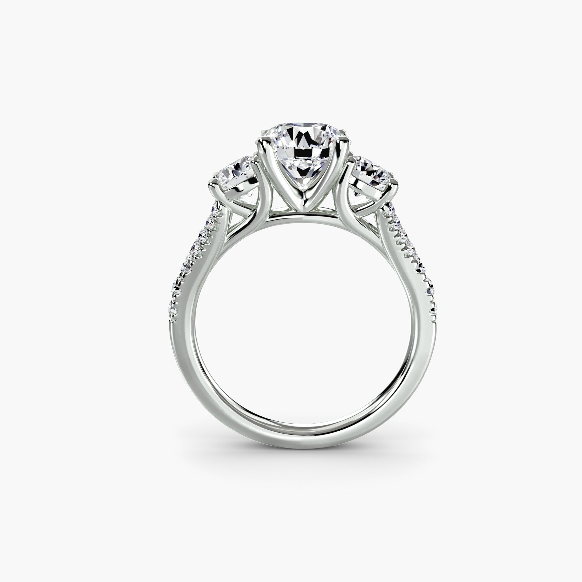 Three-Stone Ring with Full Pavé Band