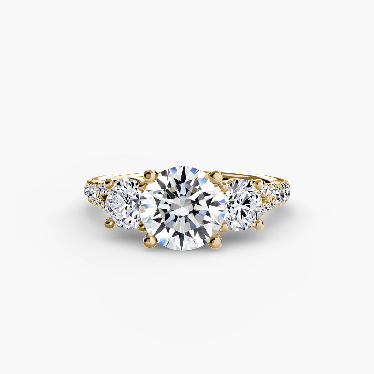 Three-Stone Ring with Full Pavé Band