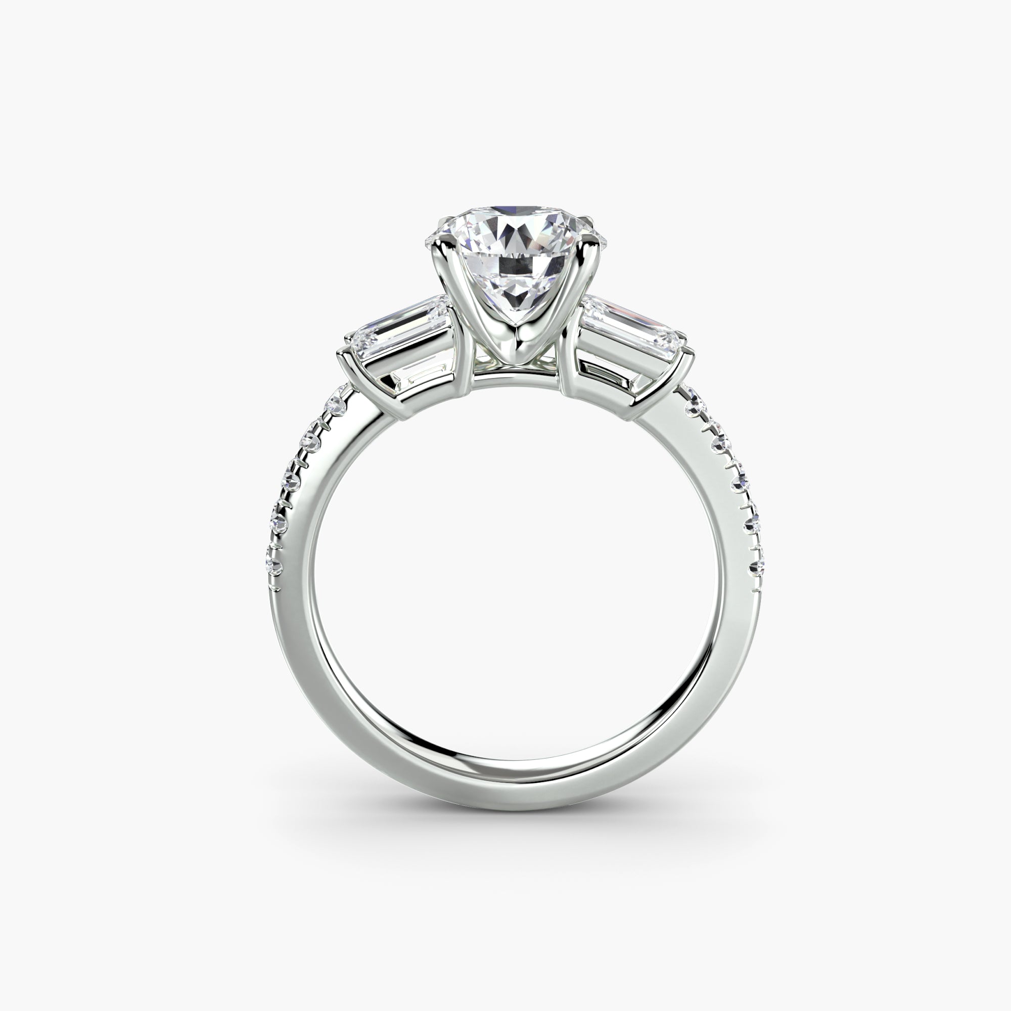 Three-Stone Ring with Baguettes and Pavé