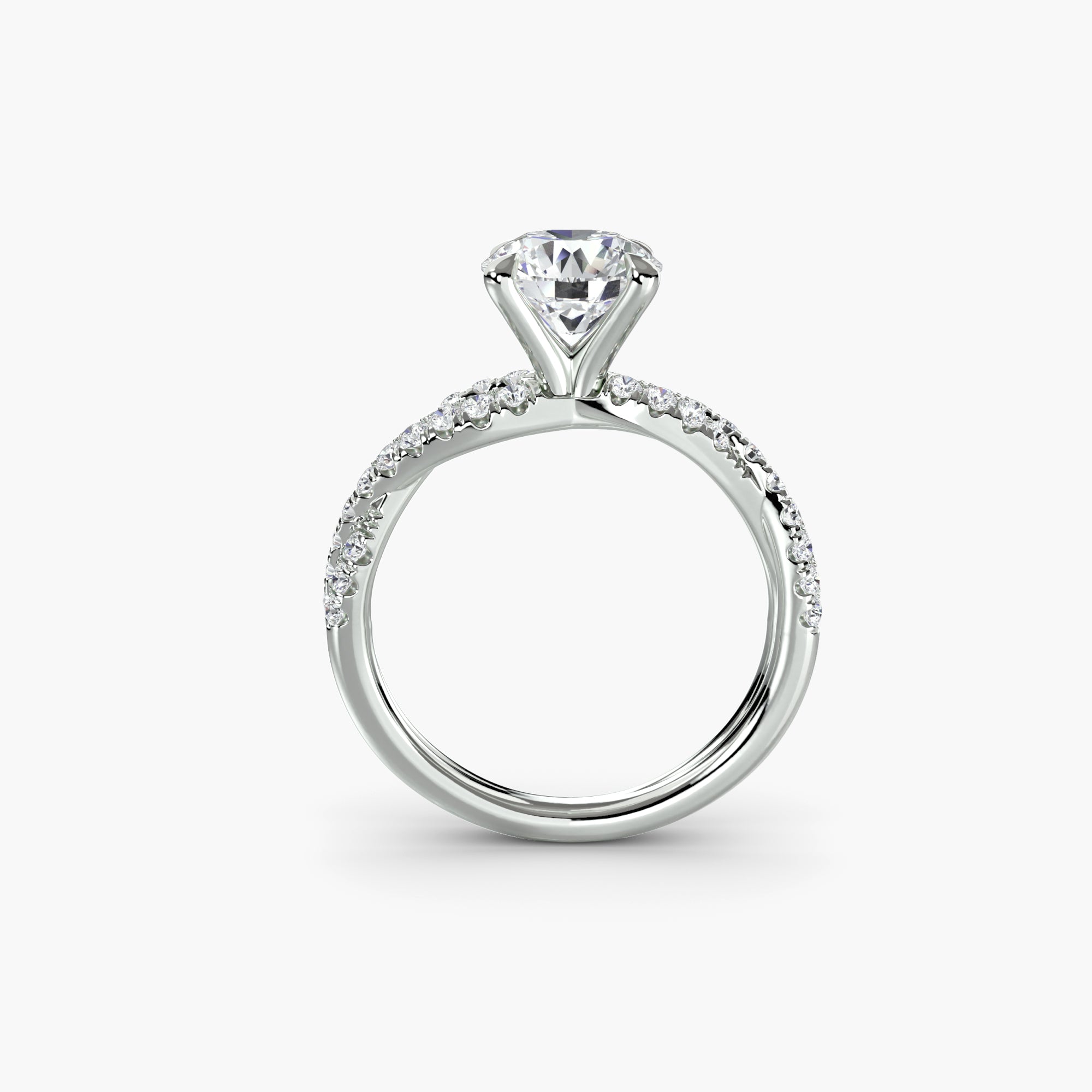 Solitärring mit gedrehter Pavé-Ringschiene