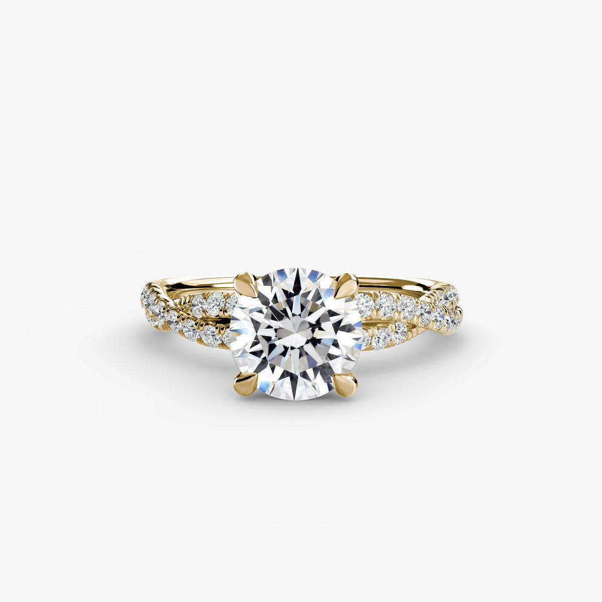 Solitärring mit gedrehter Pavé-Ringschiene